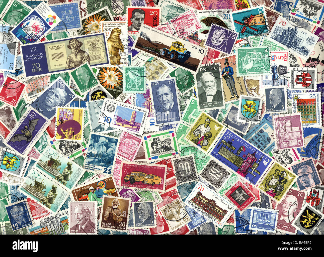 Background of the postage stamps issued in East Germany (GDR) Stock Photo