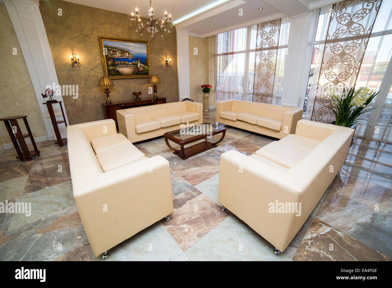 Luxury lobby in hotel, reception hall interior design Stock Photo - Alamy