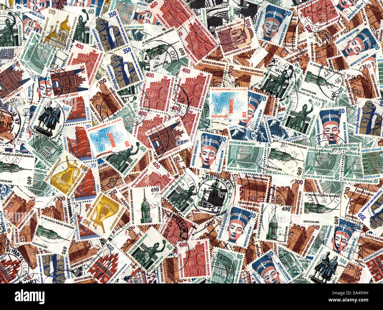Background of the postage stamps issued in Germany Stock Photo