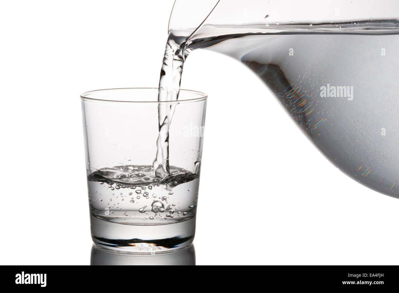 pouring water into glass from a carafe, on white background Stock Photo ...