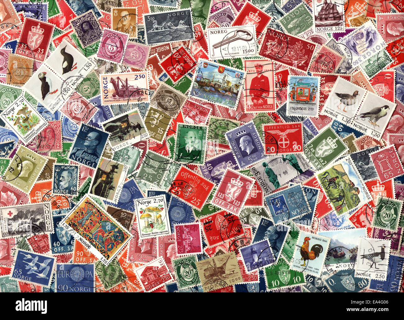 Background of the postage stamps issued in Norway Stock Photo