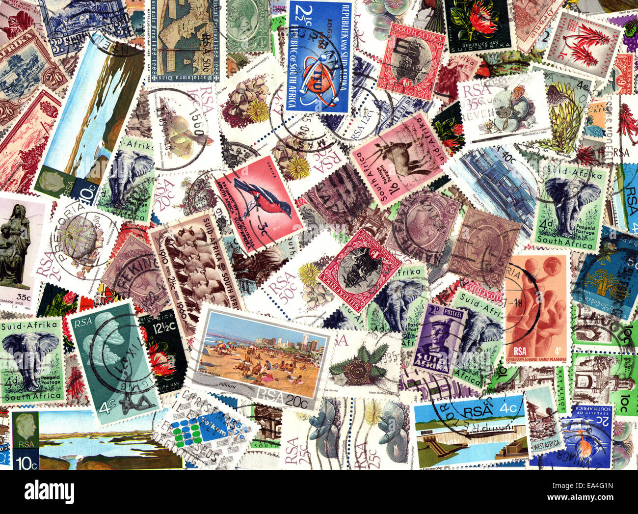 Background of the postage stamps issued in South Africa Stock Photo