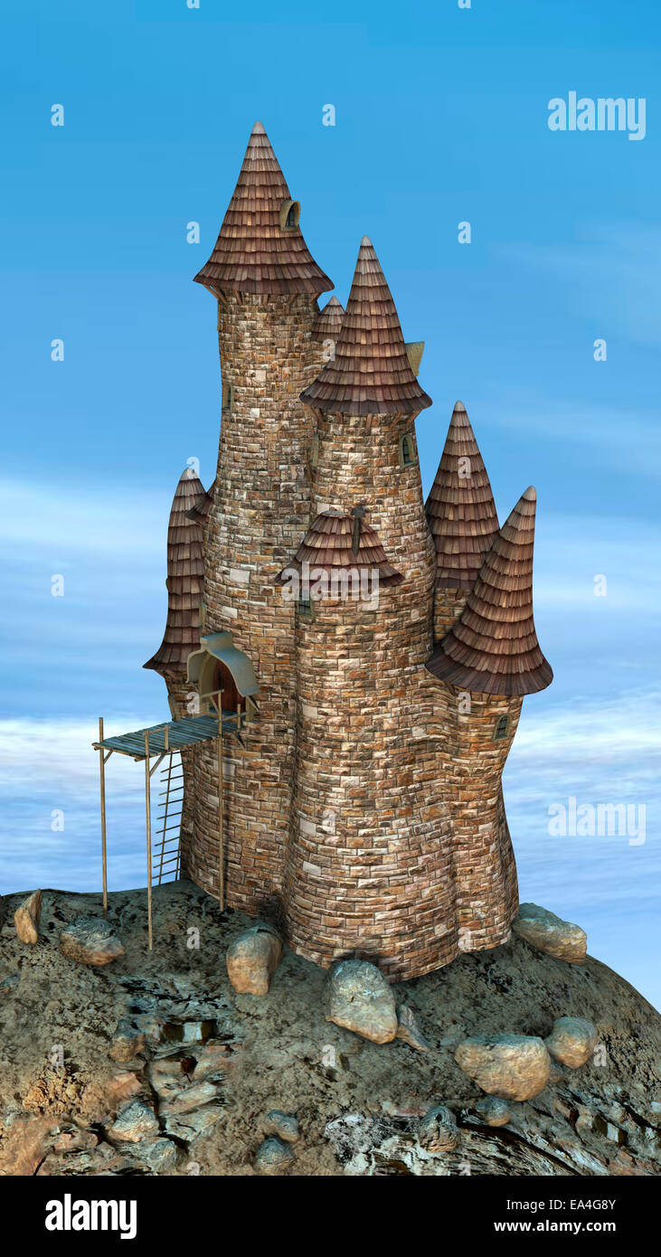 3D digital render of a fairy tale castle isolated on a blue sky ...