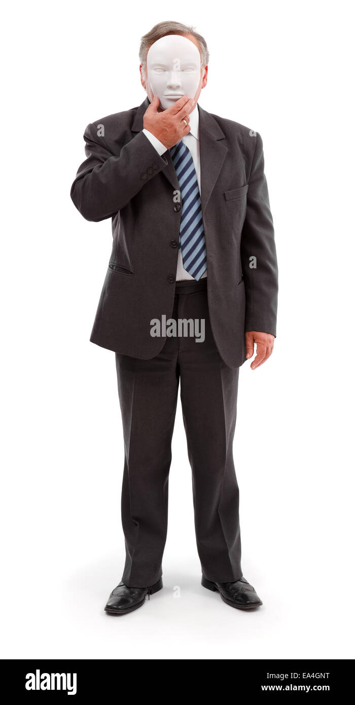 Business man covering his face with white mask Stock Photo - Alamy