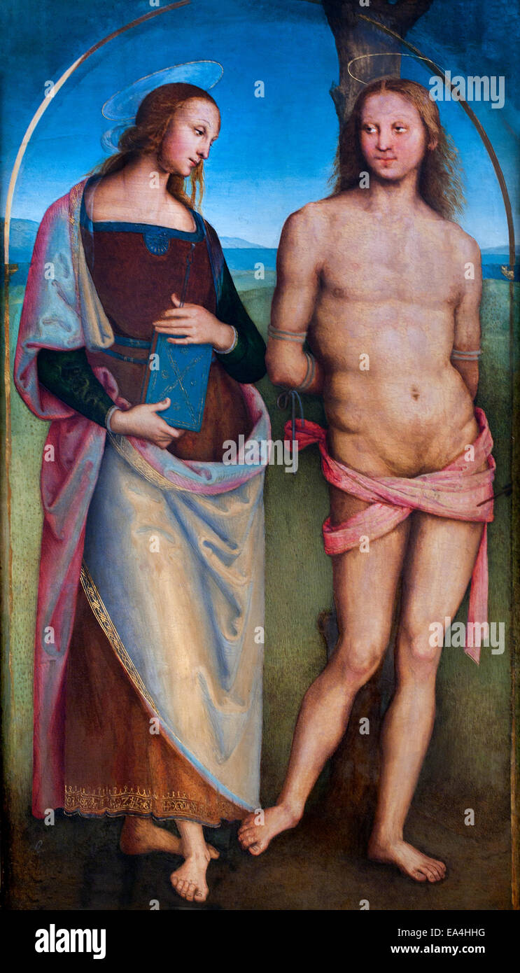 Pietro Vanucci , said Il Perugino (1445-1523 c.): St. Sebastian and St. Apollonia (1512-1523).   Italy Italian Stock Photo