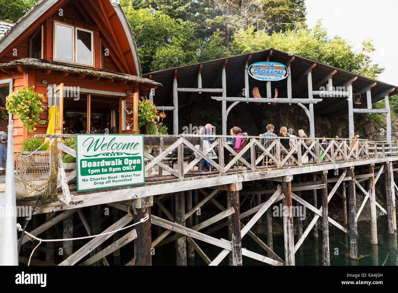 Guests dining at The Saltry Restaurant in Halibut Cove, Kachemak Bay