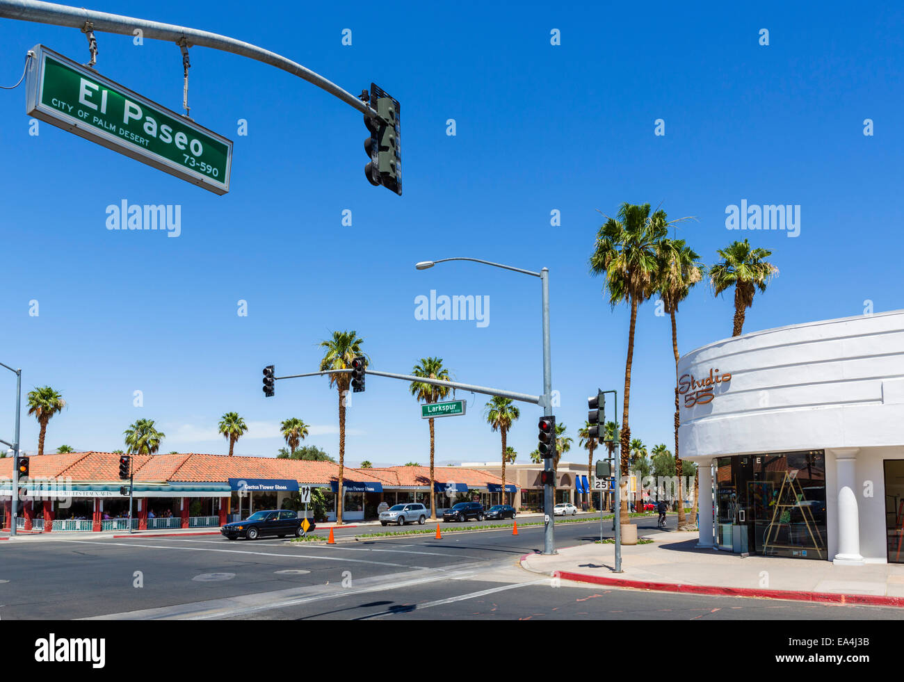 El Paseo, the main shopping street, Palm Desert, Riverside County, California, USA Stock Photo