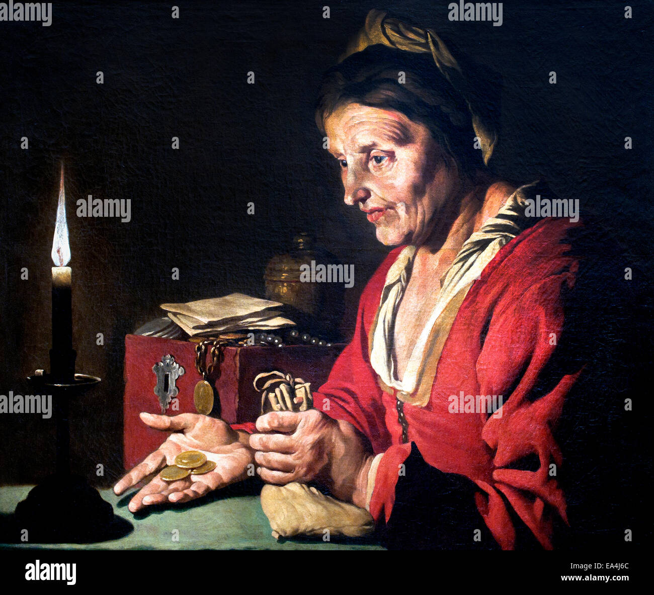 L'Avarice - Greed  Matthias Stom - Stomer (1600-52) Dutch Netherlands Stock Photo