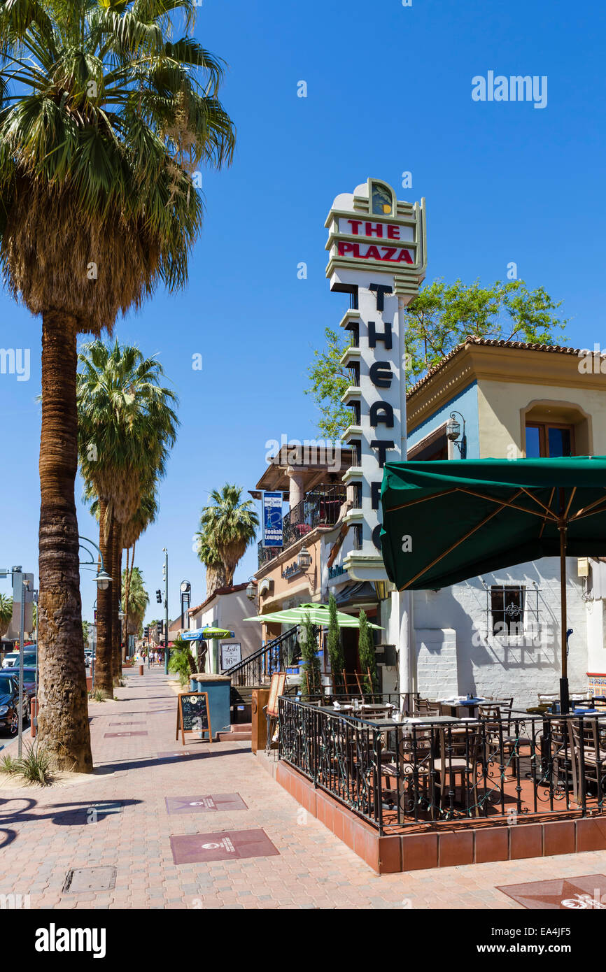 Stores and restaurants on S Palm Canyon Drive in historic Plaza Theatre district, Palm Springs