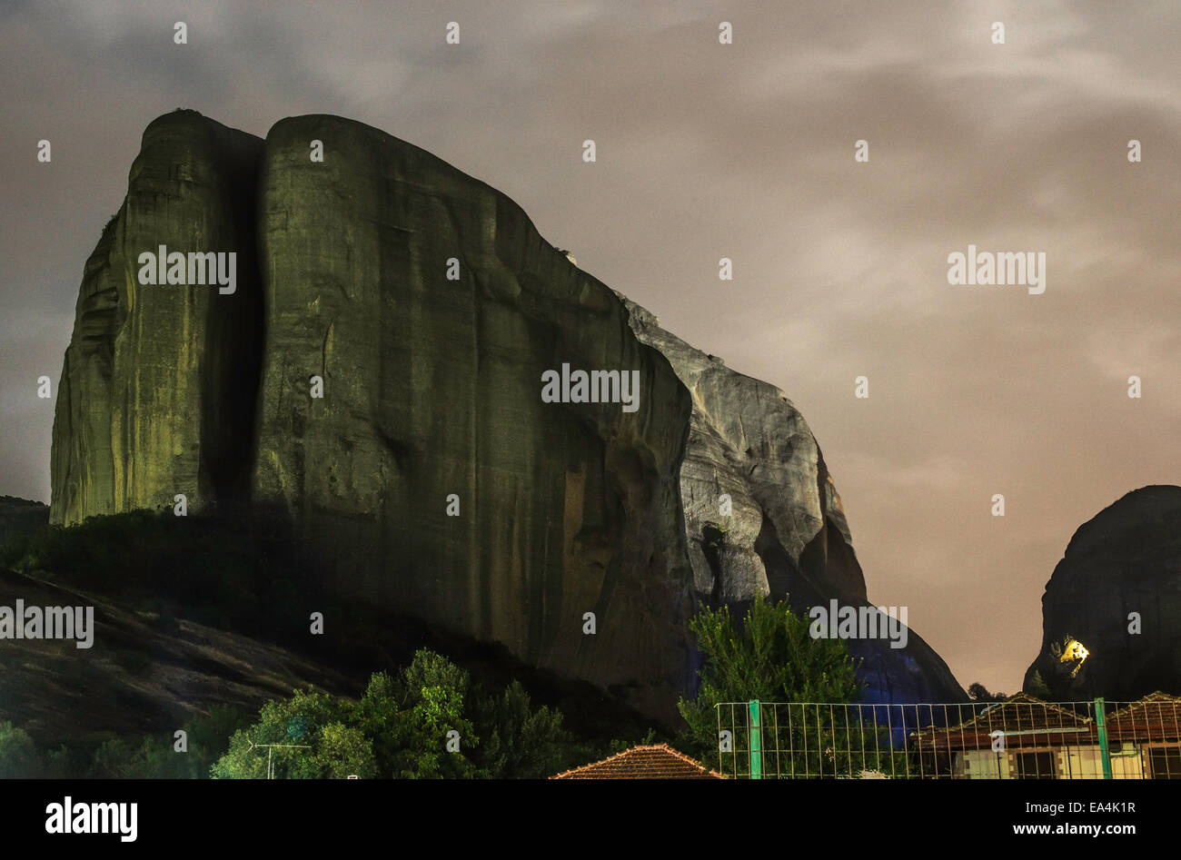 Meteora in Greece in the night. Meteora is the monasteries on the top ...