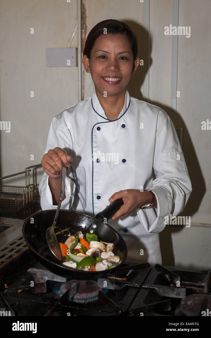 The Thai chef at The Hungerford Arms, Farleigh Hungerford, Wiltshire Stock Photo