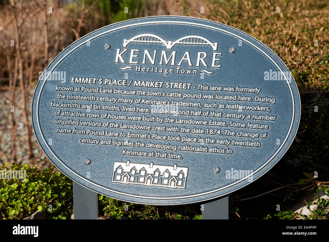 Sign about the heritage town of Kenmare; Kenmare, County Kerry, Ireland Stock Photo