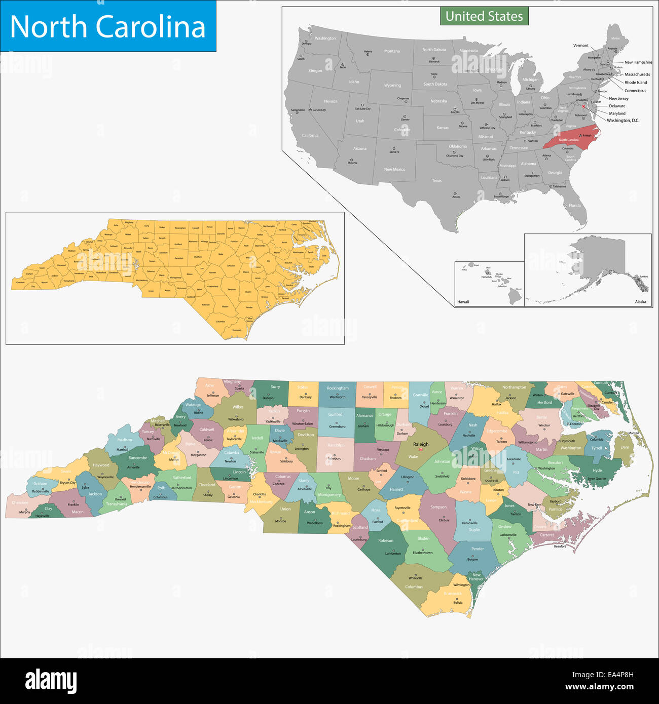 North Carolina map Stock Photo