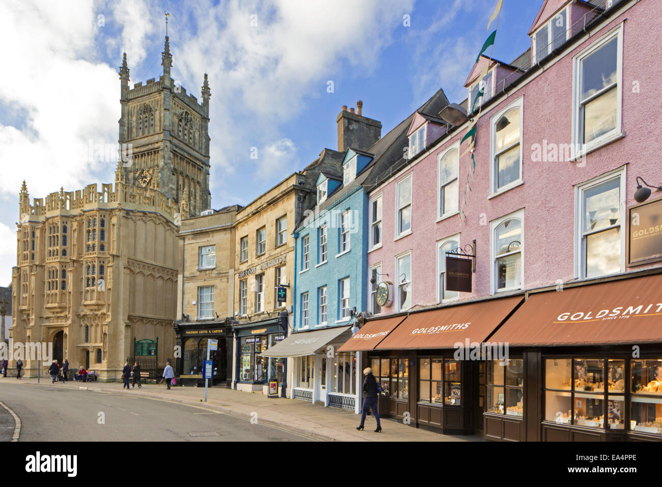 The Cotswold market town of Cirencester and the church of St. John the