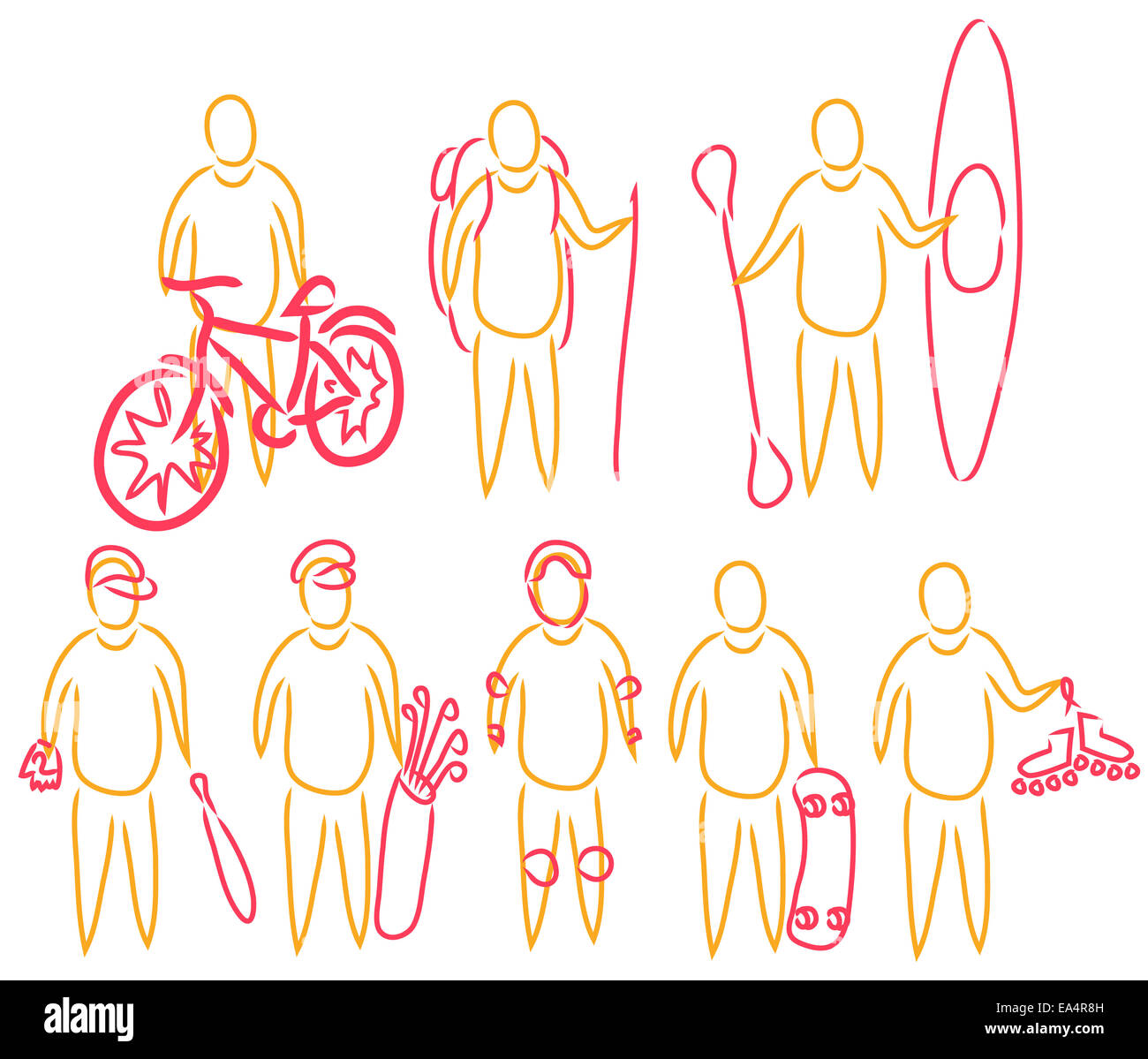 vector illustration set of active summer activity line drawn simple Stock Photo