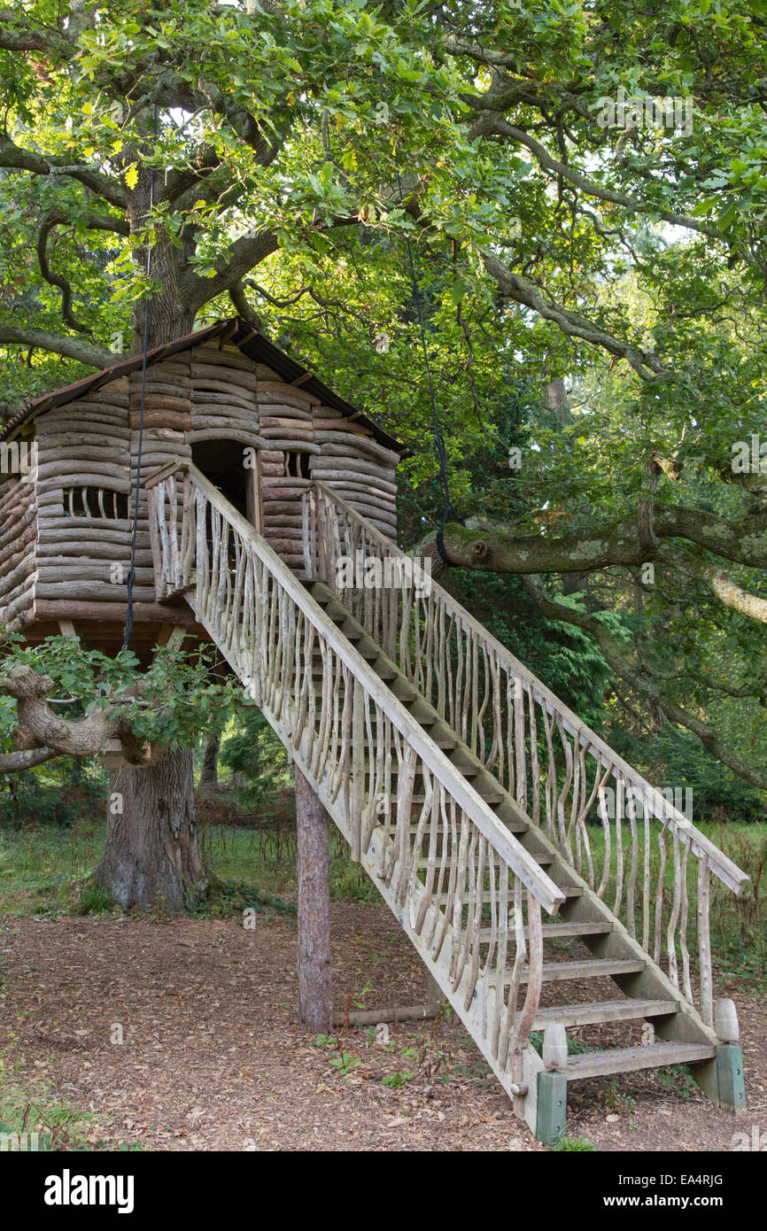 Wooden tree house, Plas Newydd Country House and Gardens, Anglesey, North Wales, UK Stock Photo