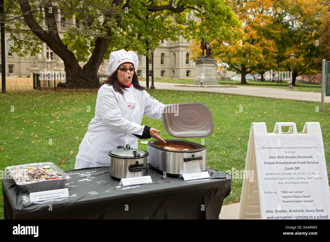 Lansing, Michigan - The Michigan People's Campaign held a 'Prison Privatization Food Service Cook-Off' at the state capitol. Stock Photo