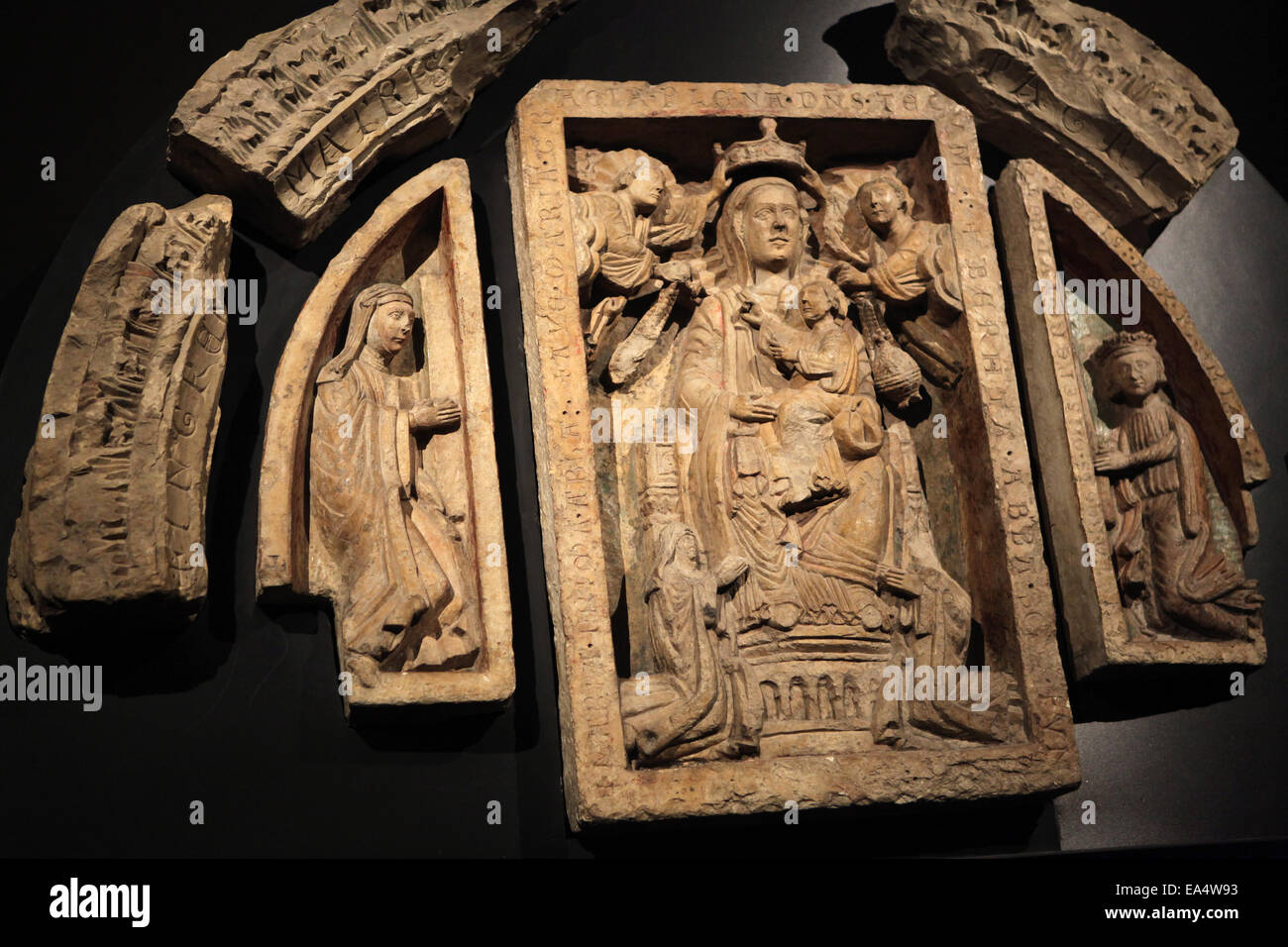 Romanesque tympanum from St George Basilica at Prague Castle in Prague, Czech Republic. Stock Photo