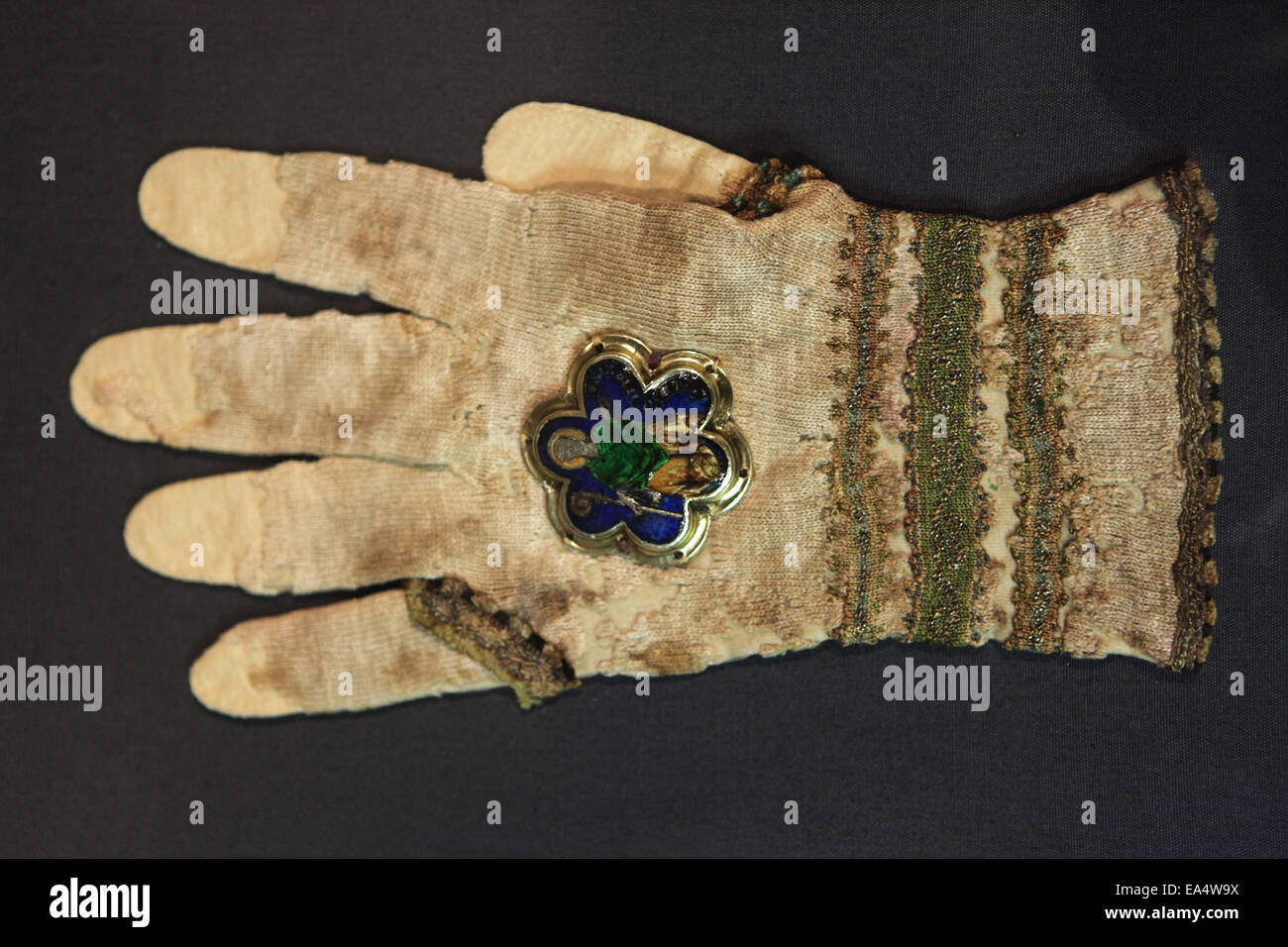 Glove of Saint Adalbert from the Saint Vitus Treasure at Prague Castle in Prague, Czech Republic. Stock Photo