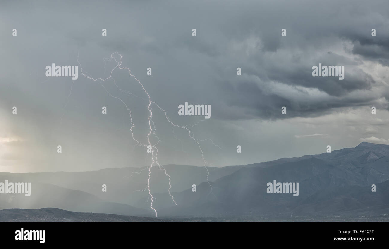 Lightning strike in the mountains surrounding Cochabamba; Cochabamba, Bolivia Stock Photo