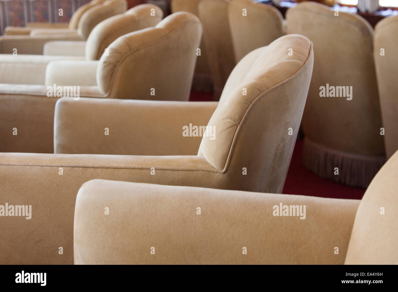 Lounge chairs in the lounge car aboard the Napa Valley Wine Train in California. Stock Photo