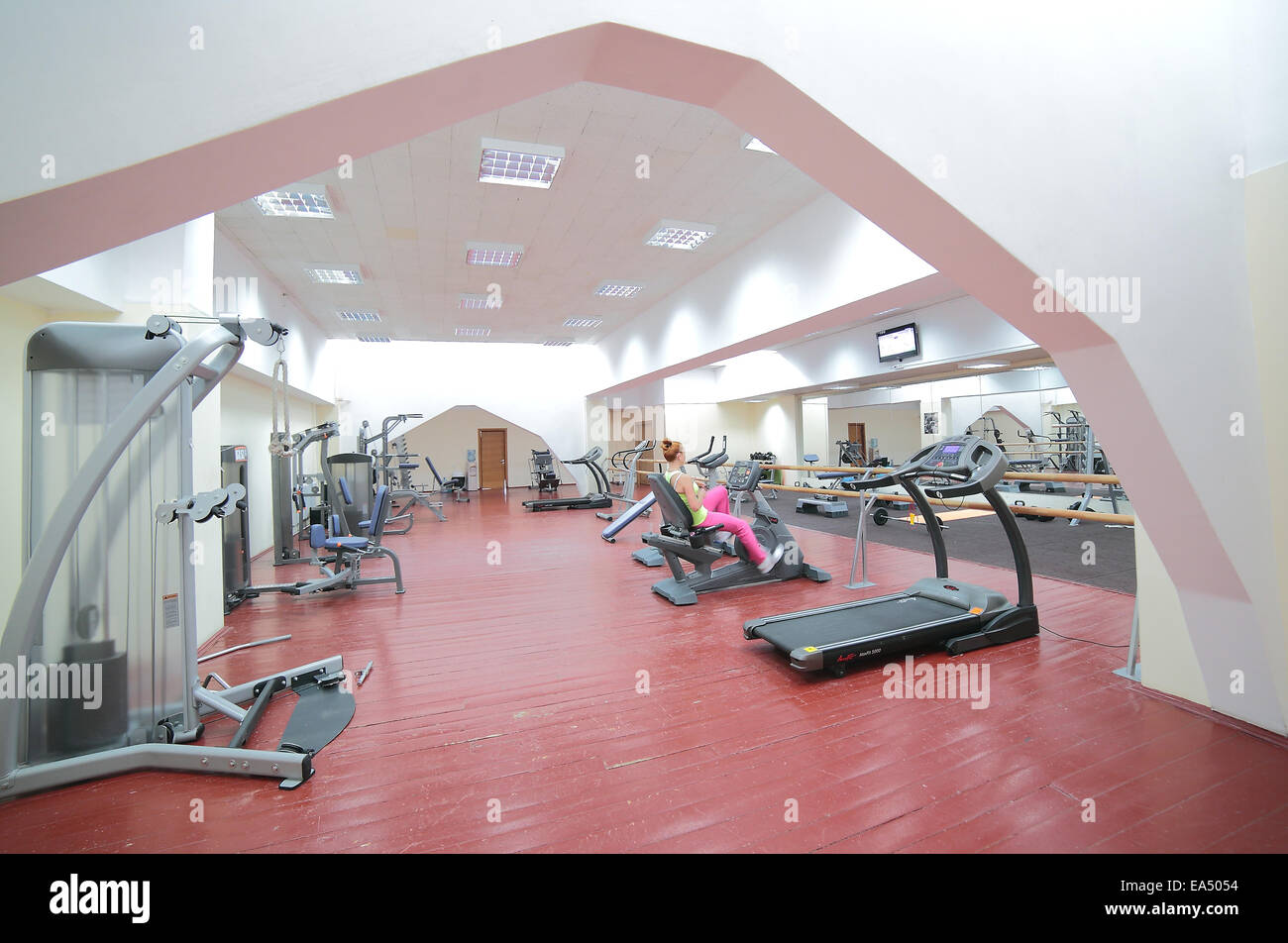 Traineger equipments in fitness center, gym Stock Photo