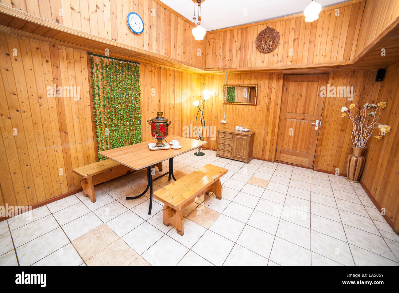 Room on wooden house interior Stock Photo