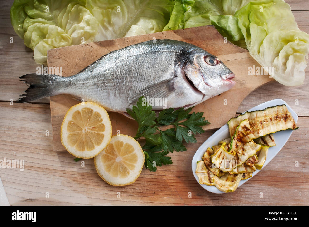 Sea bream, typical Mediterranean fish. Today are often farmed fish Stock Photo