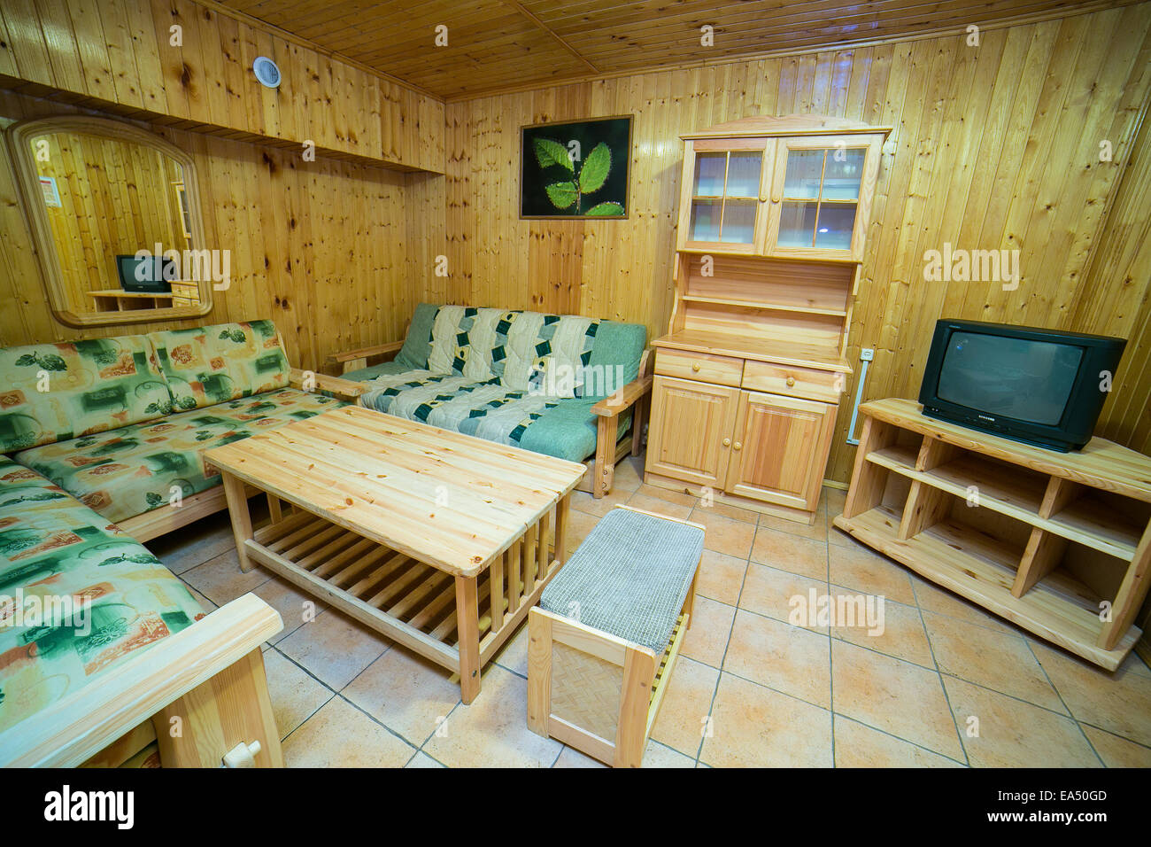 Room in wooden house interior Stock Photo
