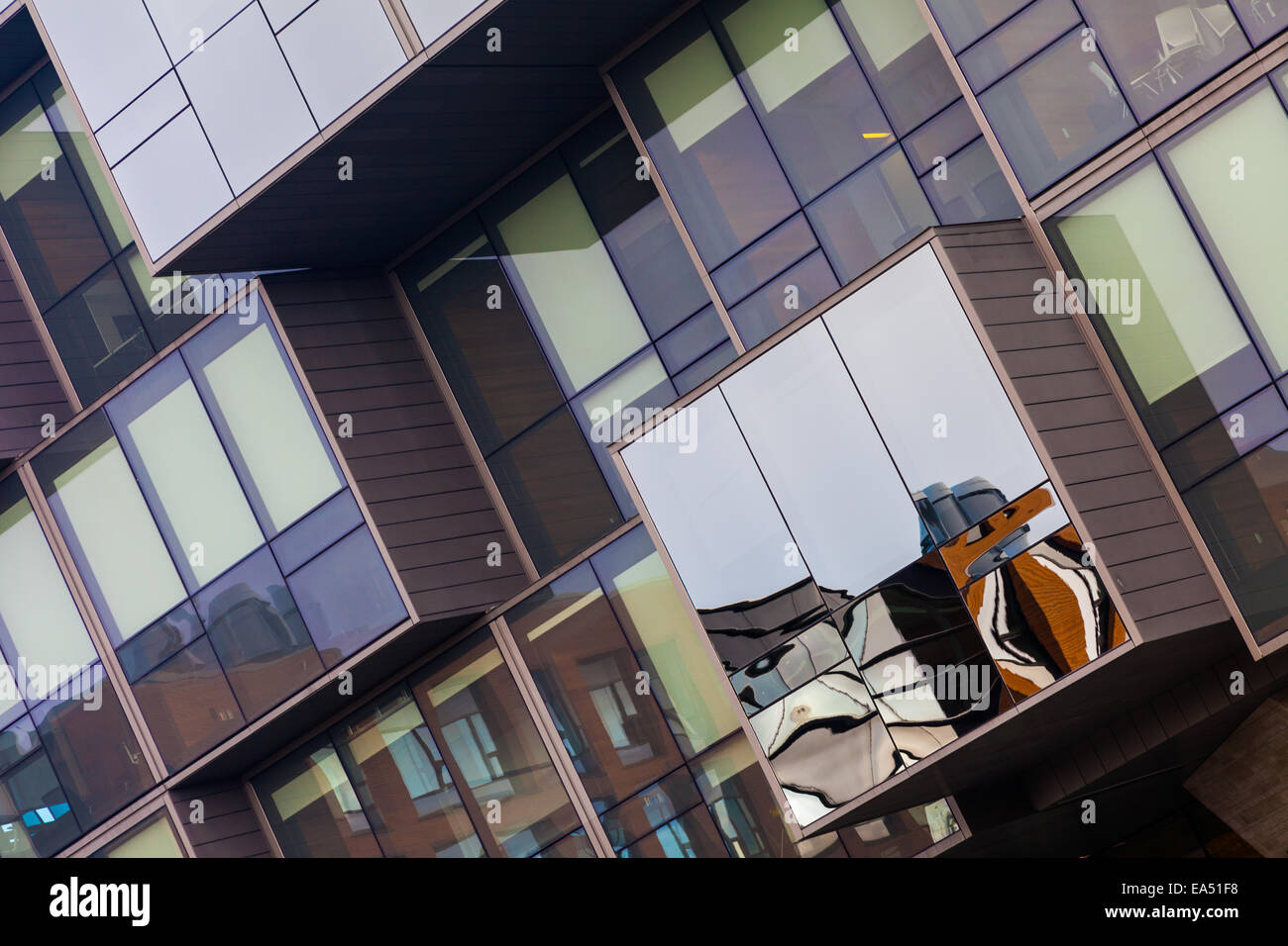 Mirrored feature section of the Pharmaceutical Sciences builing on the campus of UBC, Vancouver, Canada Stock Photo