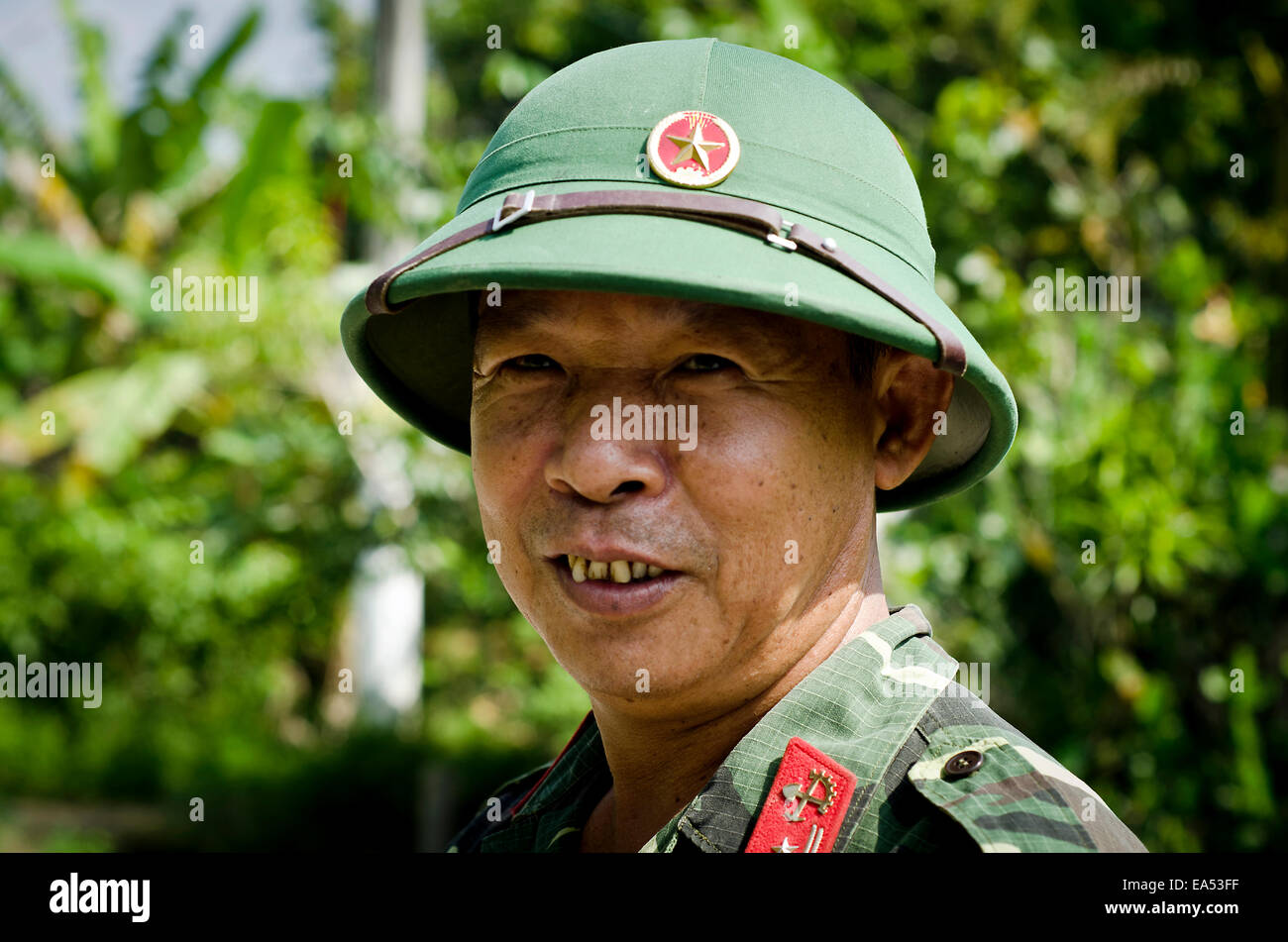 Vietnamese sapper posing for photo ,Ben Tre province ,Mekong Delta,Vietnam Stock Photo