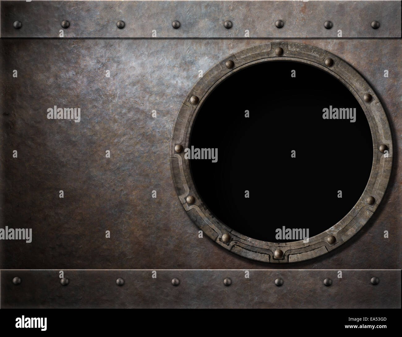 submarine or battleship porthole steam punk metal background Stock Photo