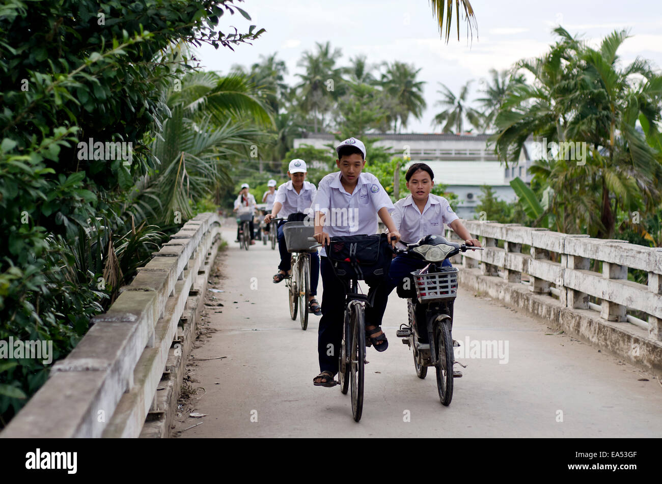 Cycling in Ben Tre province, Mekong Delta ,Vietnam Stock Photo
