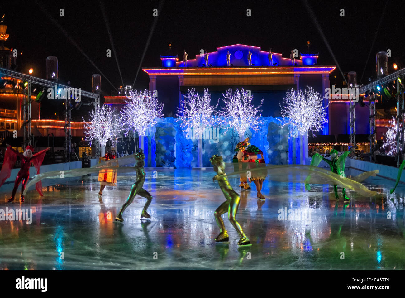 The ice show at the ice skating rink during Christmas market at ...