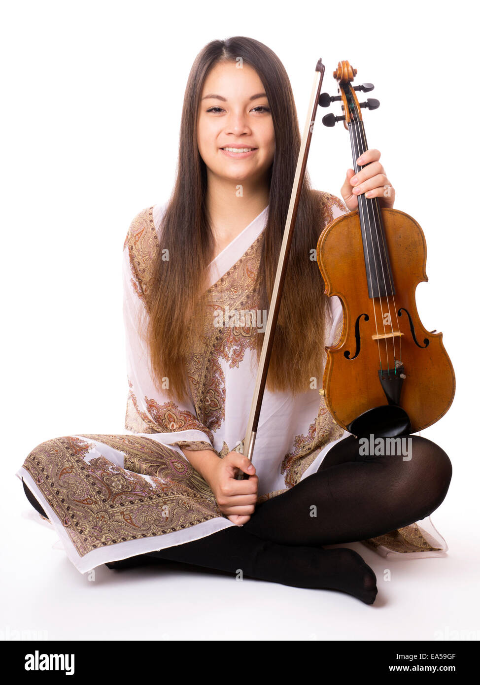 young asian woman with violin Stock Photo