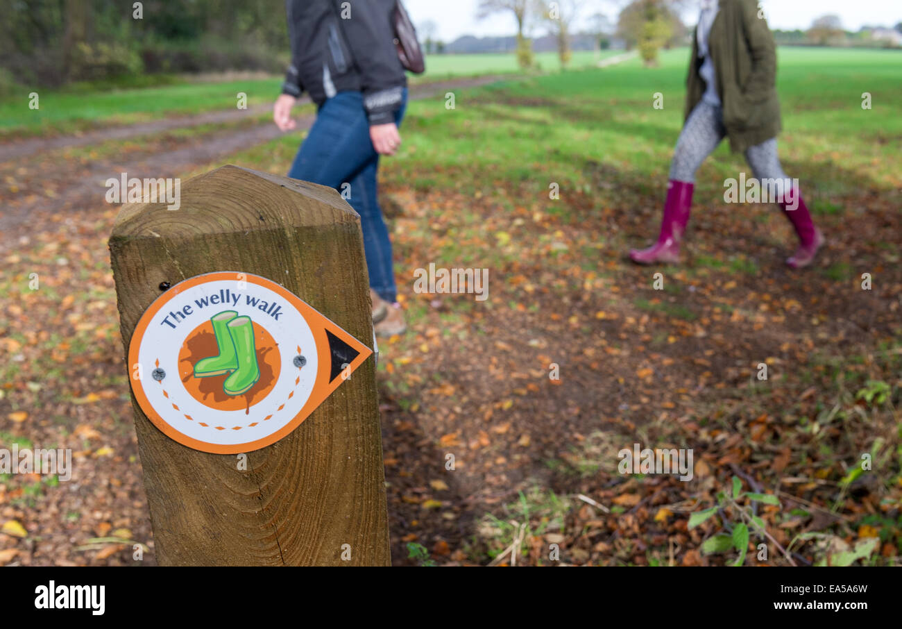 A public footpath sign the welly walk. Stock Photo