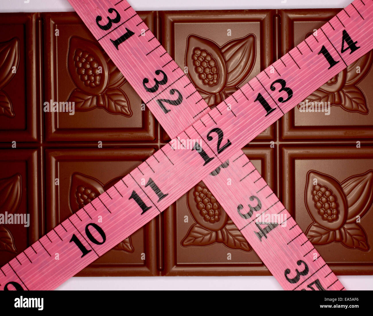 Tape measure around a chocolate Stock Photo
