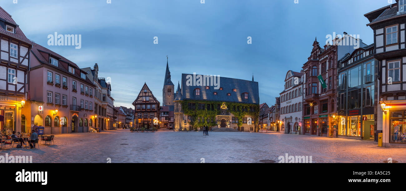 Germany, Saxony-Anhalt, Quedlinburg, market square at dusk Stock Photo