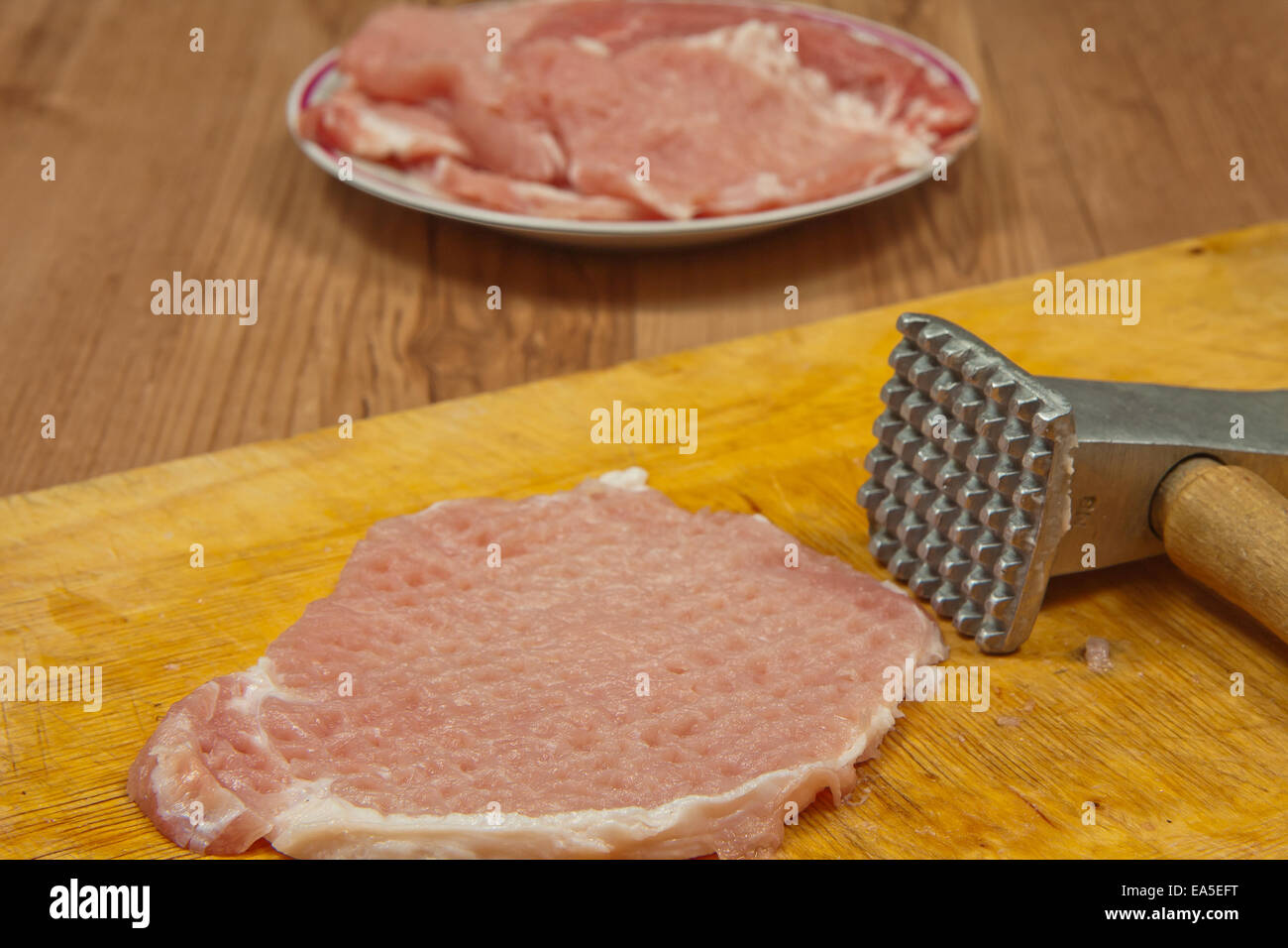 Pork chops ready to be fried. Stock Photo
