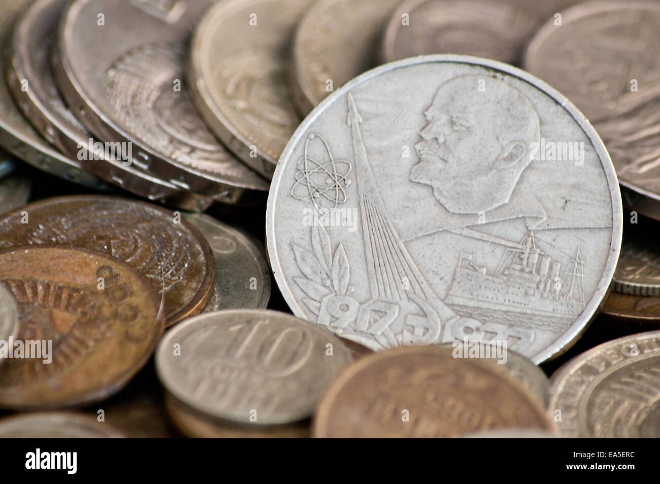 Soviet obsolete coins closeup Stock Photo