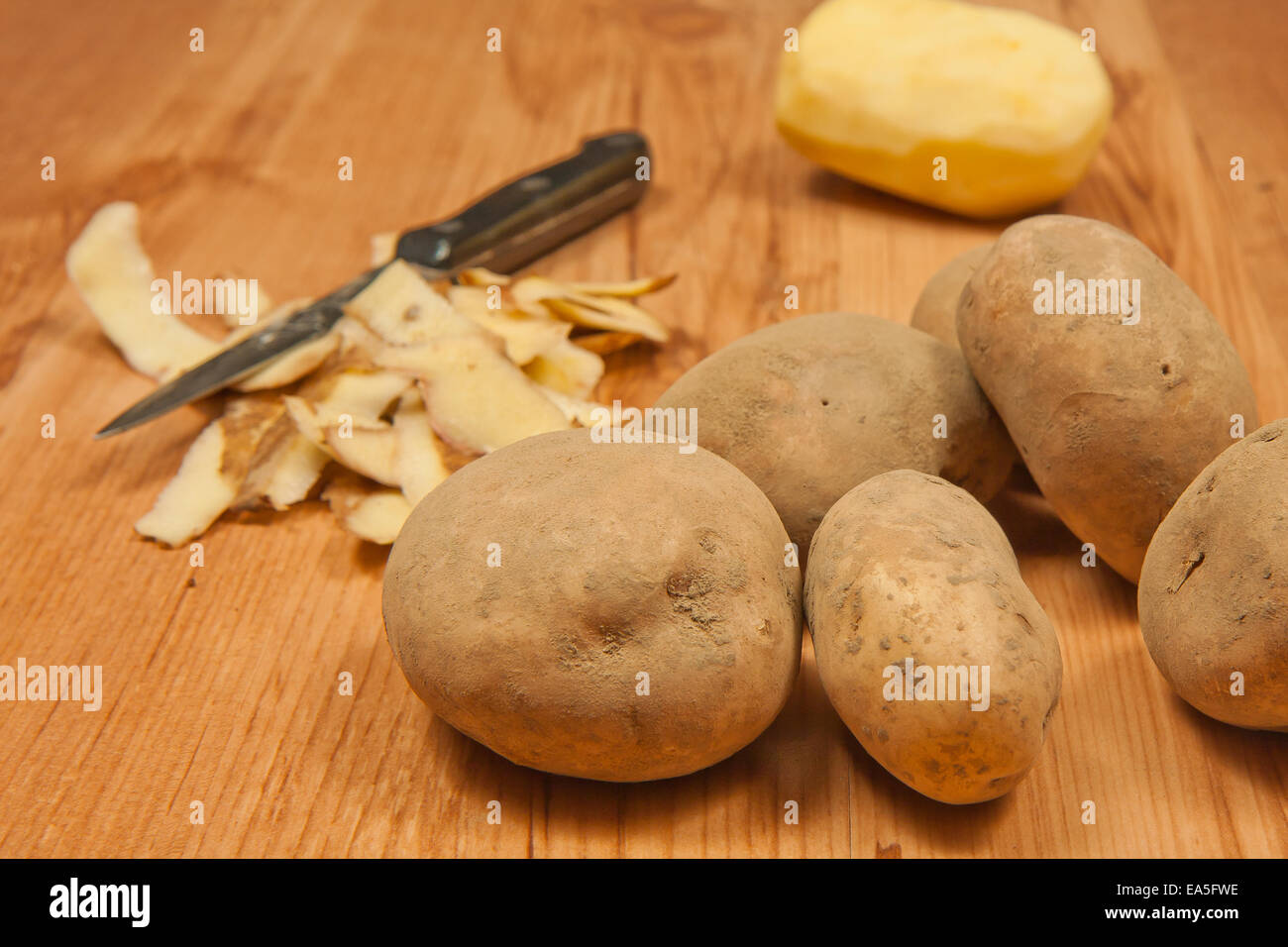 White peeled potatos. Potato peelings Stock Photo