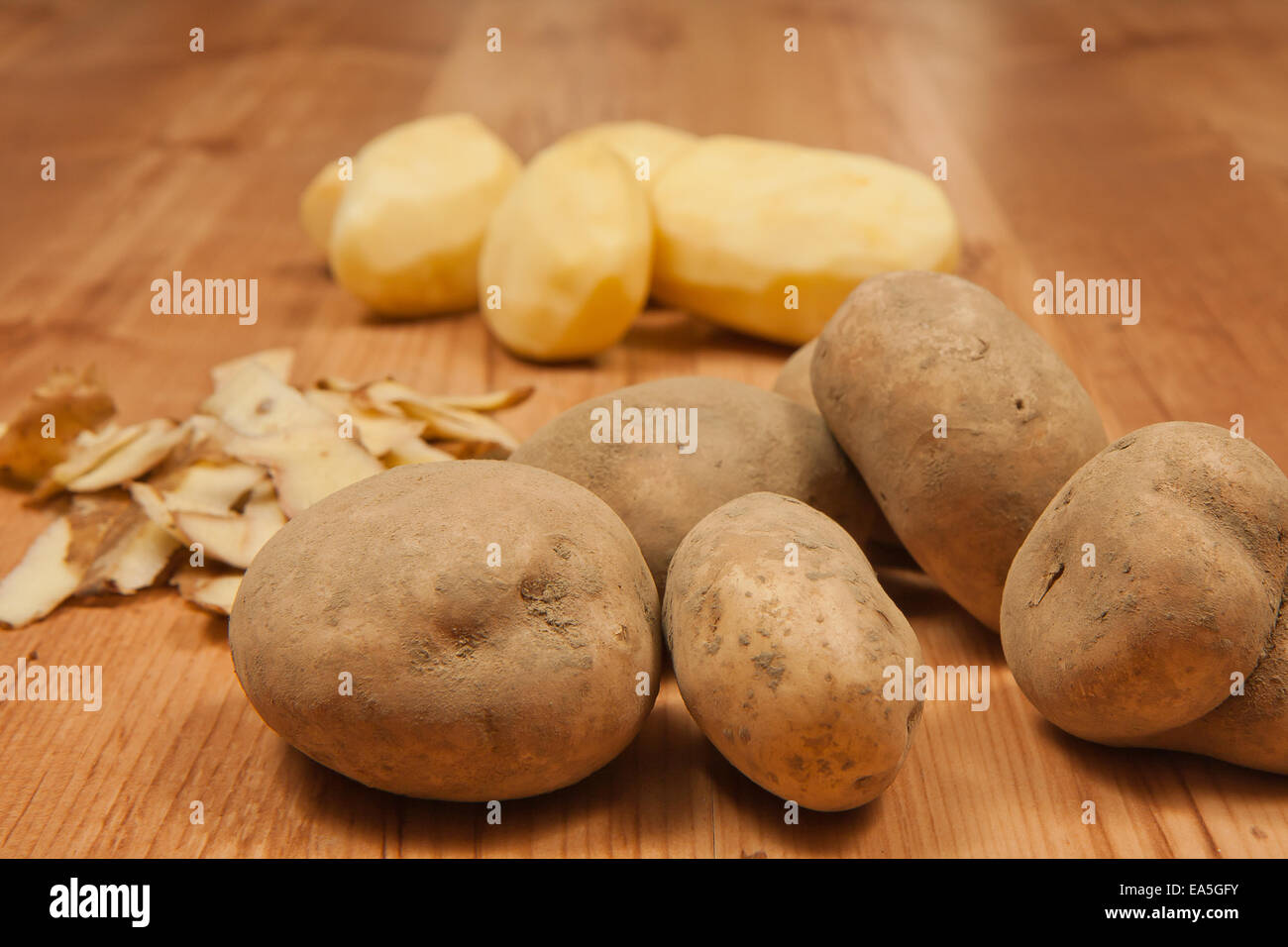 White peeled potatos. Potato peelings Stock Photo
