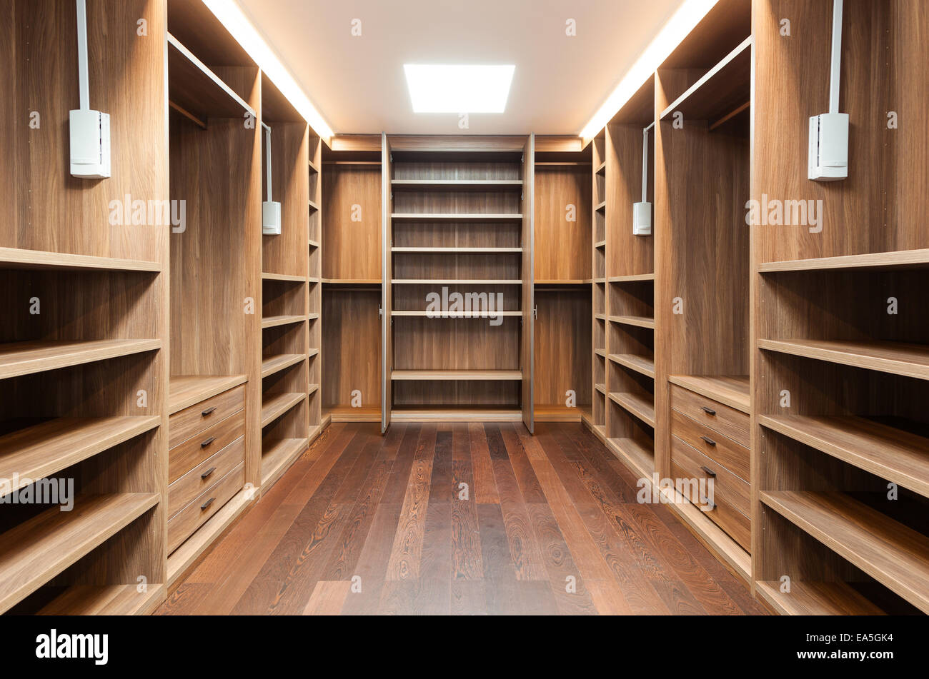 wide wooden dressing room, interior of a modern house Stock Photo - Alamy