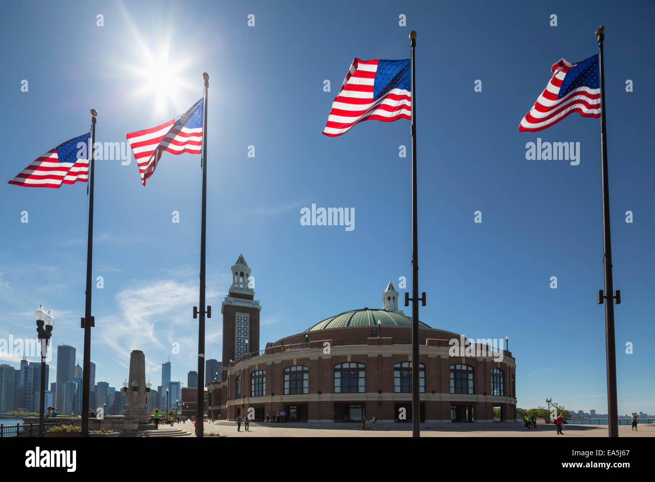 Pier Flag USA, Illinois, Chicago, flags on Navy Pier at Lake Michigan Stock Photo ...