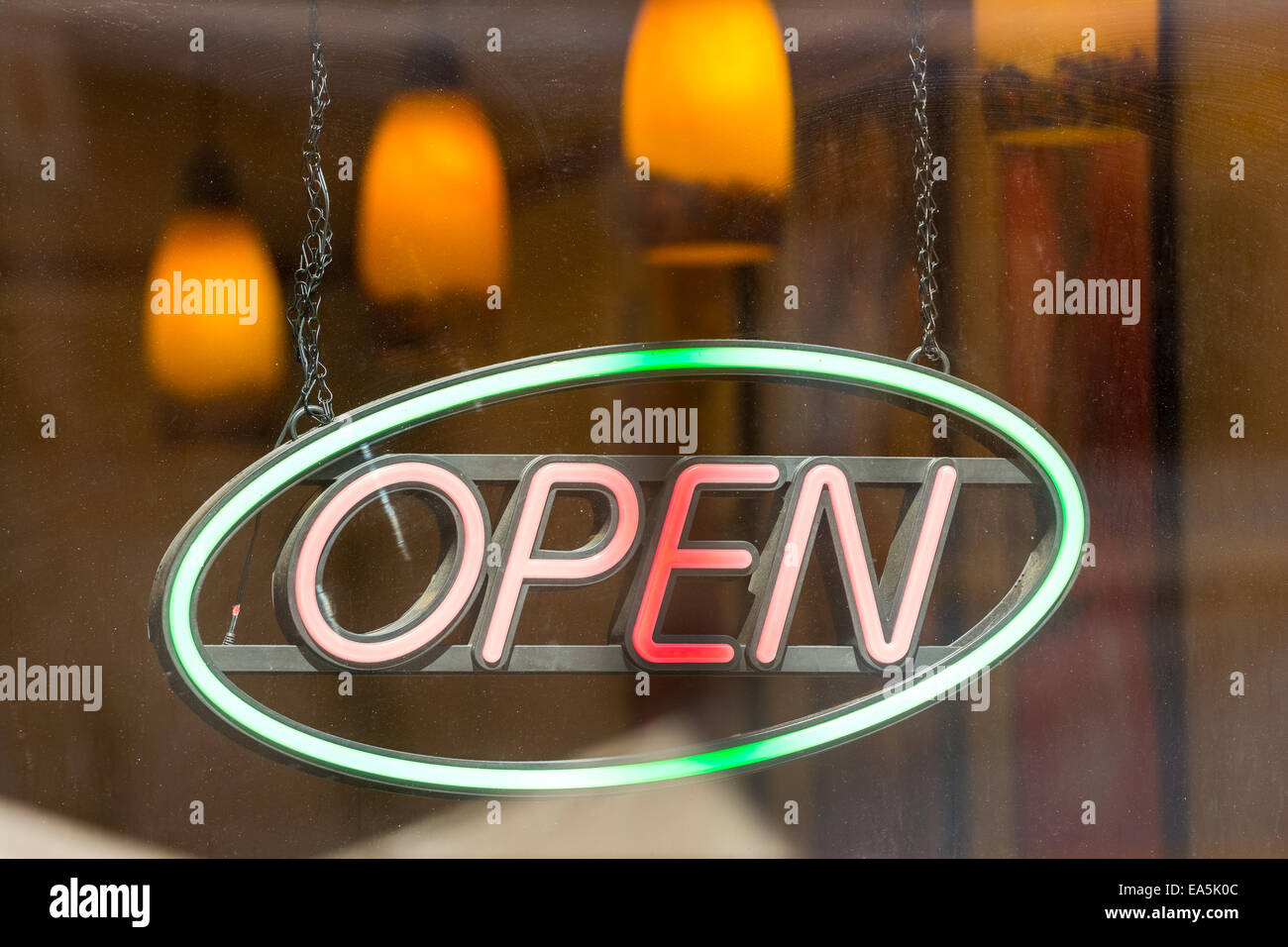 Open Store Sign In Shop Window Stock Photo