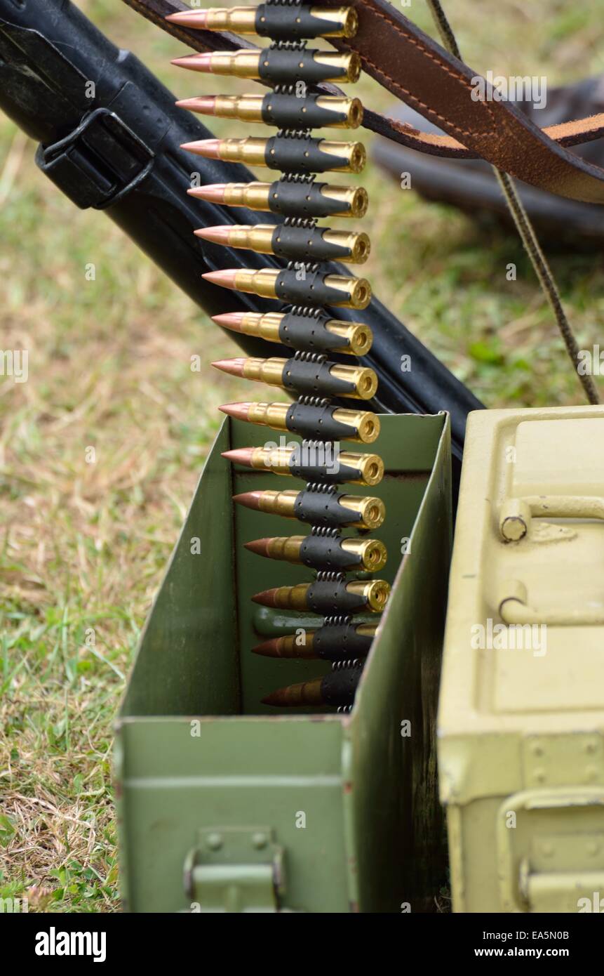 Belt of Machine gun bullets Stock Photo Alamy
