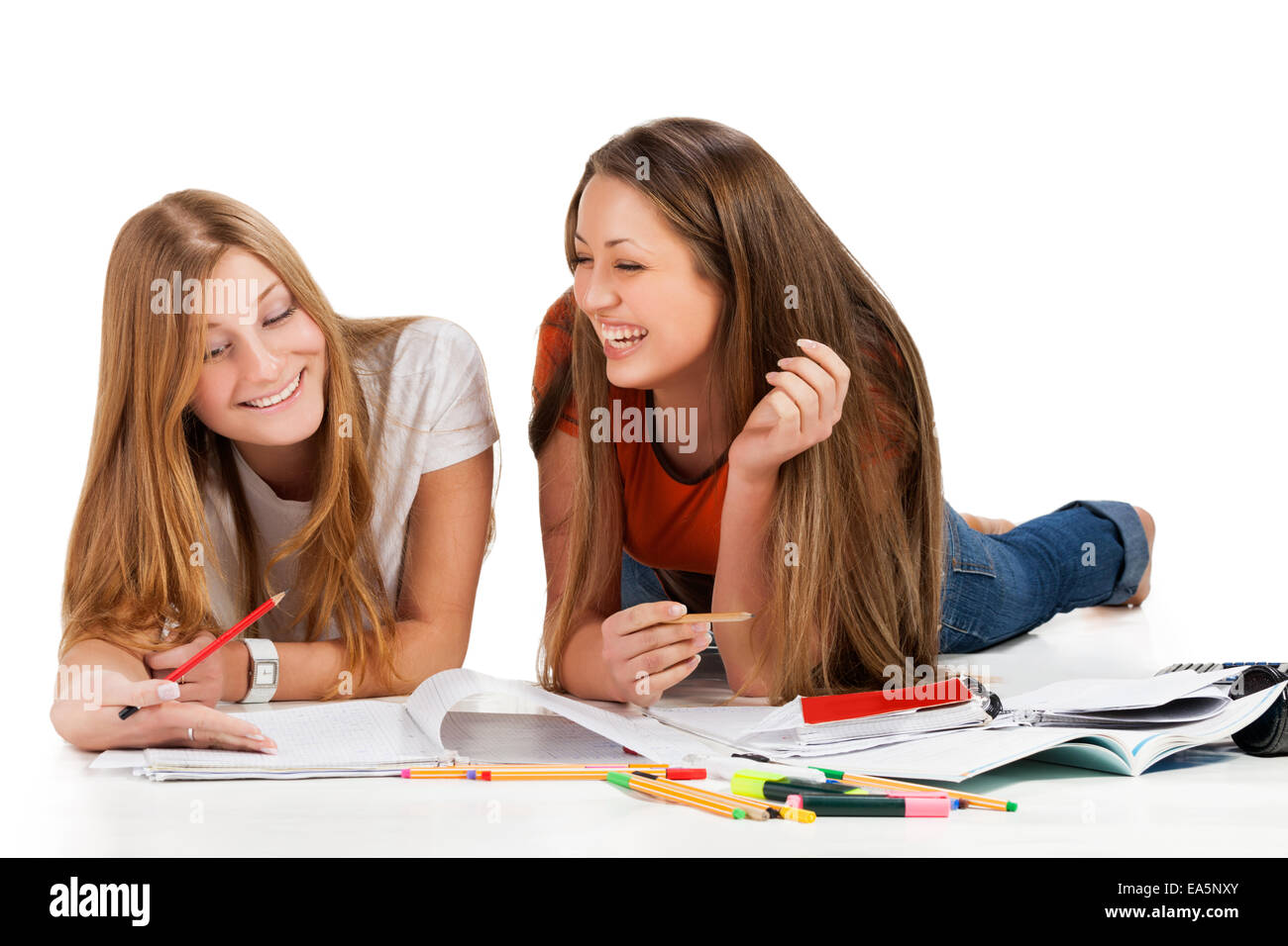 two pretty young student girls Stock Photo