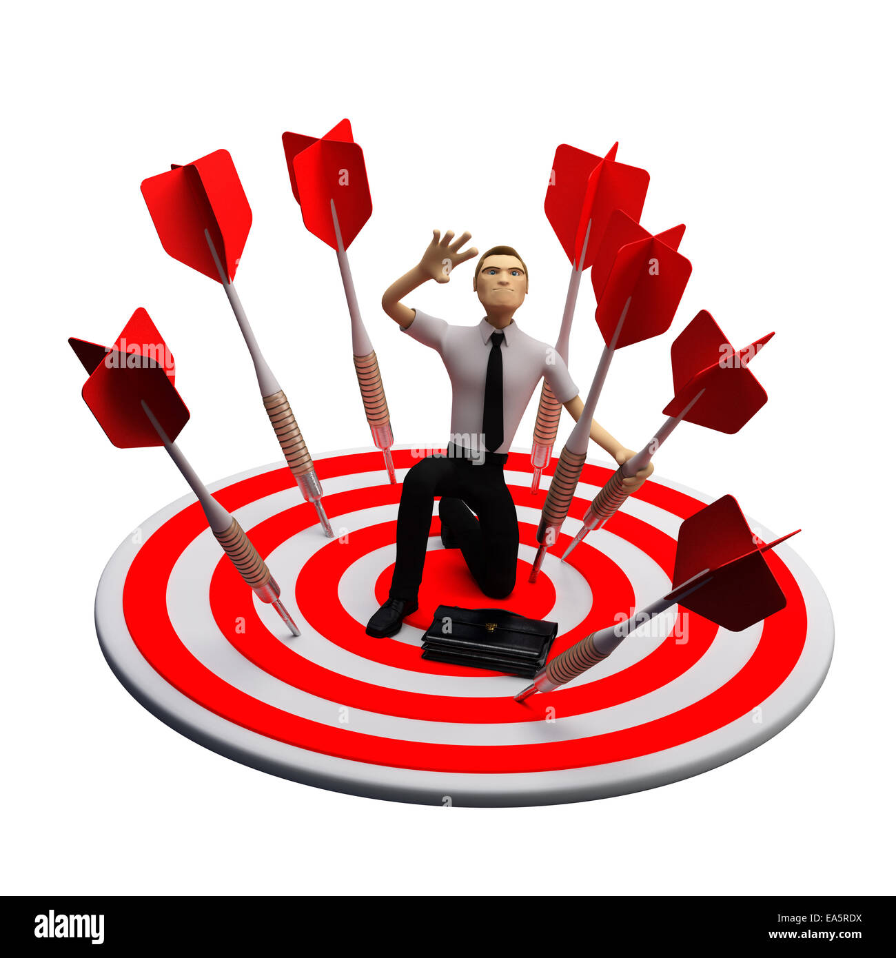 Businassman standing on the archery board. Conceptual business illustration. Isolated on white Stock Photo