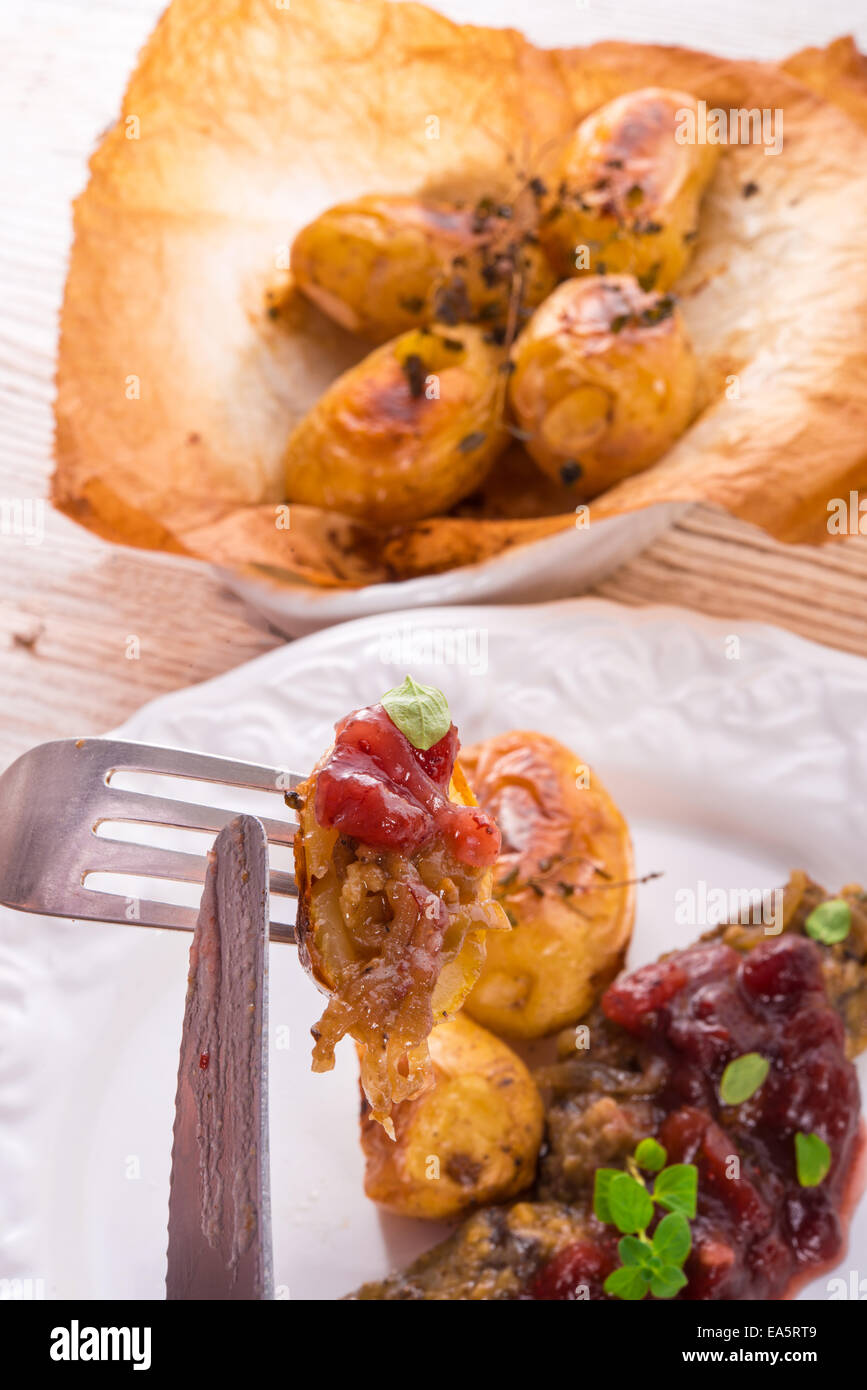 roasted liver with bake potato Stock Photo Alamy