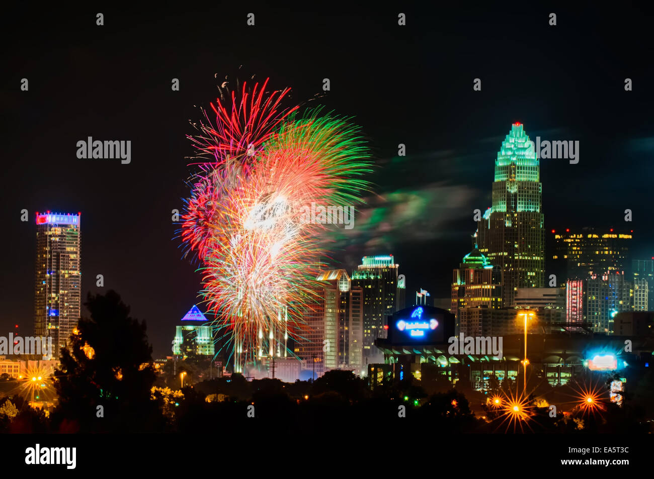4th of july firework over charlotte skyline Stock Photo Alamy